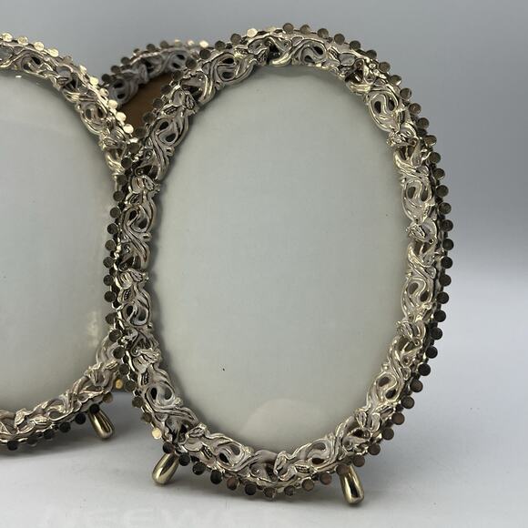 Set 3 Vtg Ornate Gold White Brass Photo Frames Footed 5x7 Filigree Hollywood MCM - Picture 2 of 8